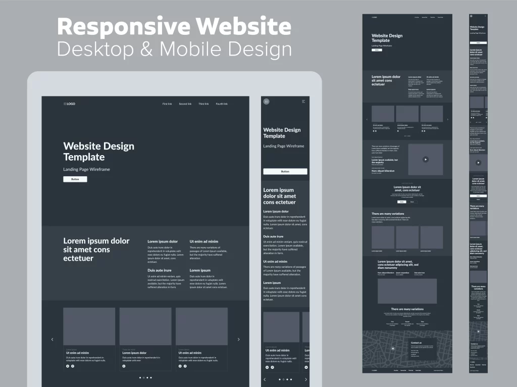 Beispielansicht für eine Webseite in Desktopansicht und in Mobilansicht.