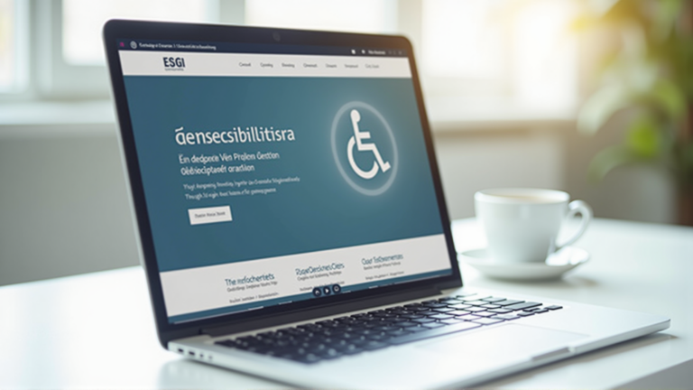 Moderner Laptop auf einem Schreibtisch zeigt eine barrierefreie Website - BFSG Barrierefreiheit