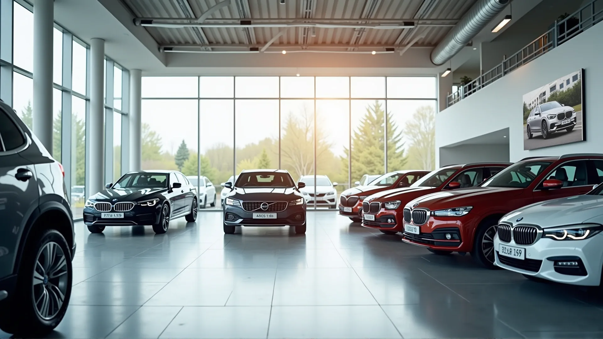 Moderner Autohaus-Showroom mit digitalem Fahrzeug-Display