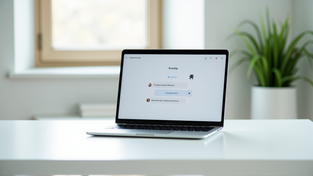Laptop mit KI-Chatbot-Interface auf modernem Büroschreibtisch