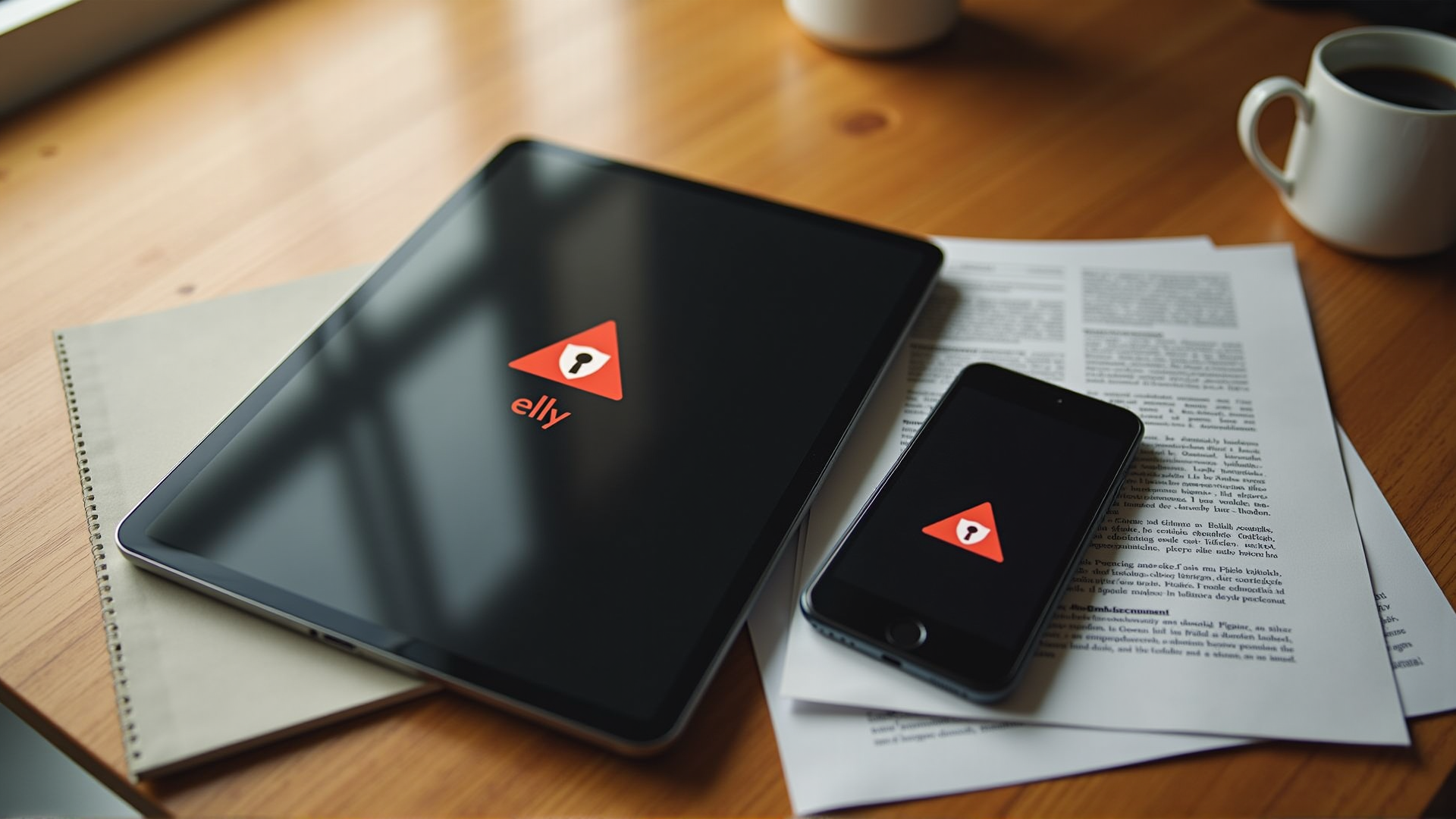 Tablet und Smartphone mit Sicherheits-Warnsymbol und Schild-Icon auf dem Bildschirm