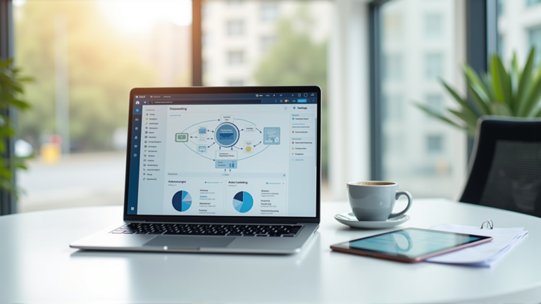 Laptop mit E-Mail-Automation Dashboard und Analytics auf dem Schreibtisch