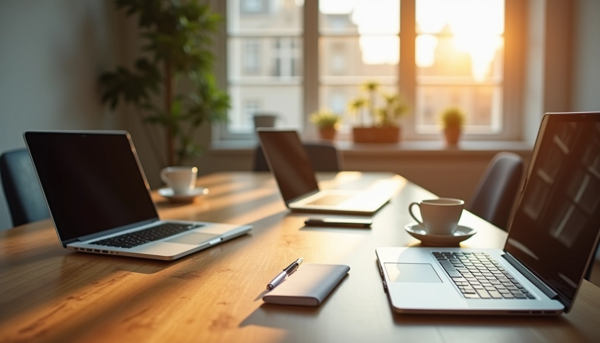 Kleiner Workshop-Raum mit Laptops und Notizbüchern - persönliche KI-Schulung