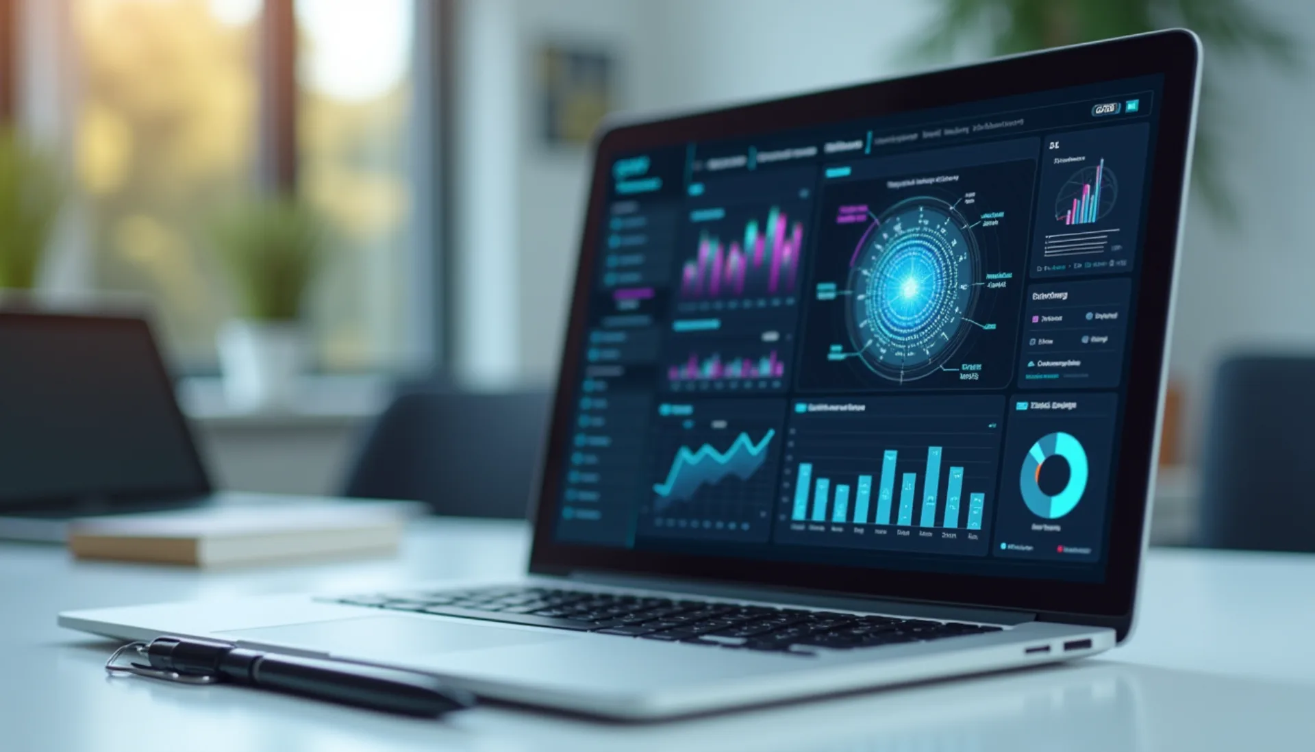 KI-Workshop: Laptop mit Chatbot-Interface und Datenvisualisierung