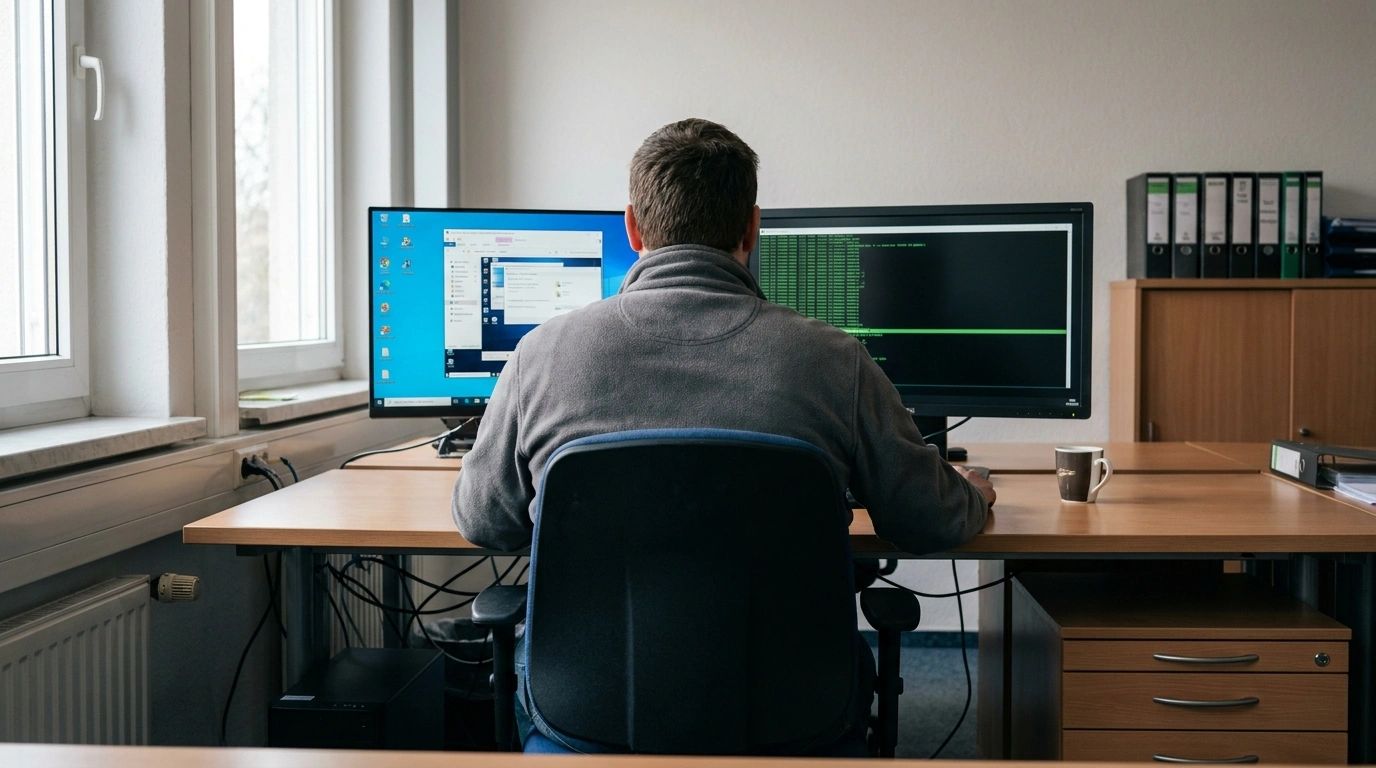 Fernwartung: IT-Techniker verbindet sich per Remote-Desktop auf einen Kunden-PC